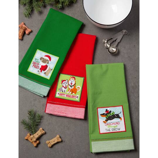 DII® Assorted Holiday Pup Embellished Dishtowel Set